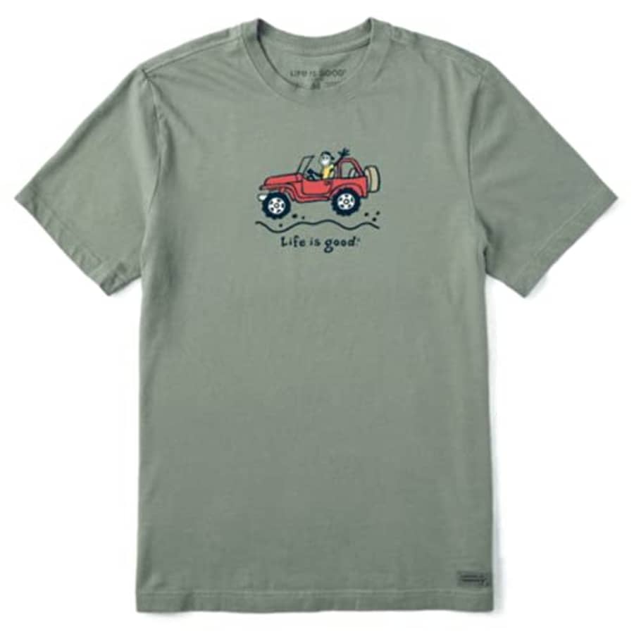 Life is Good Men's Crusher Crew Neck T-Shirt (Off-Road Jake - Moss Green, Small) for $30