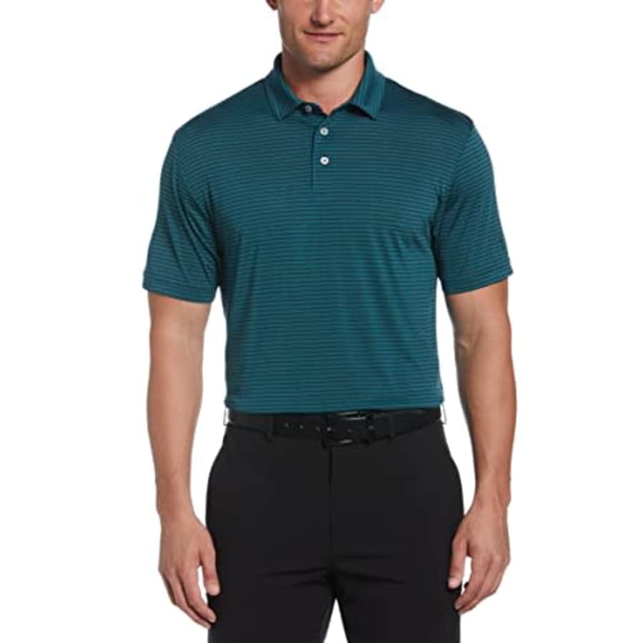 PGA TOUR Men's Short Sleeve Single Feeder Stripe Polo Shirt, Green Heron, X-Large for $20