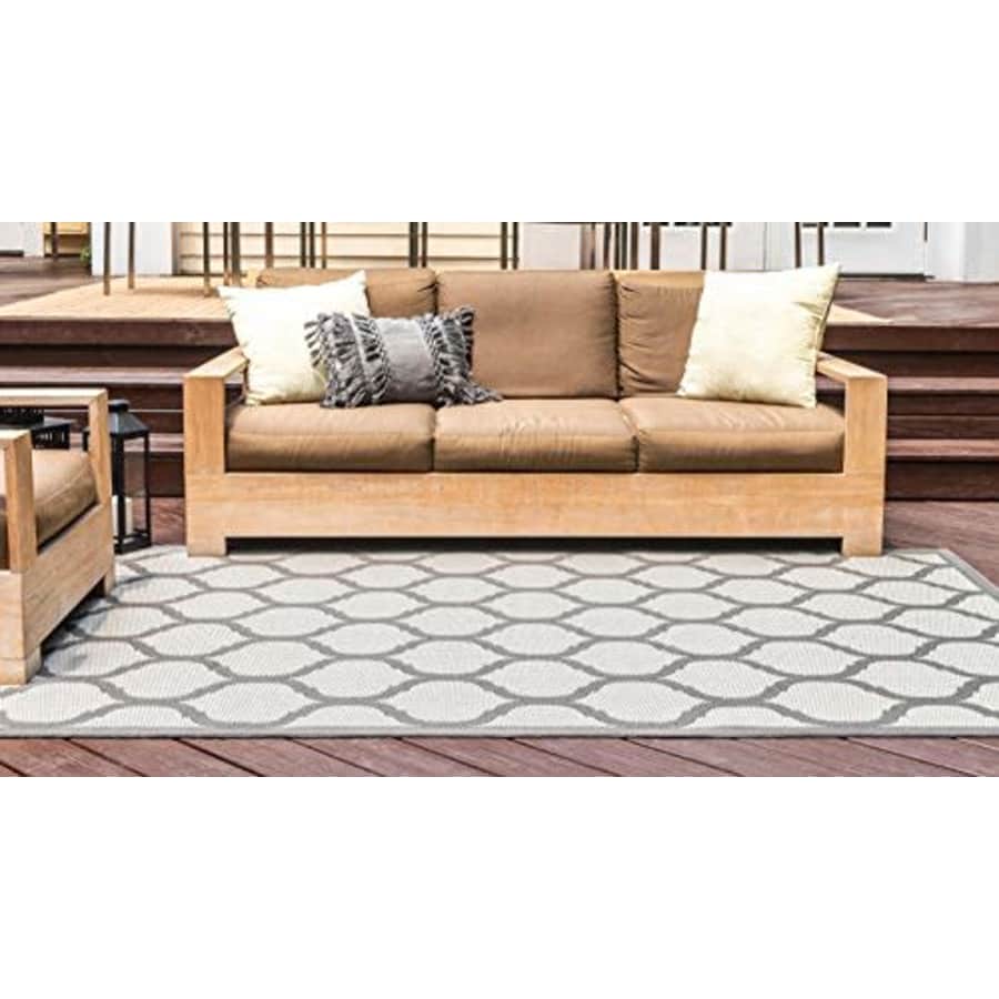 Unique Loom Outdoor Trellis Collection Lattice Border Transitional Indoor and Outdoor Flatweave for $149