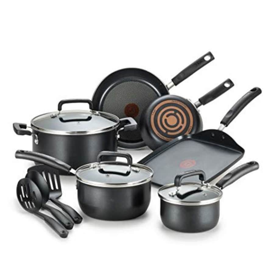T-fal Signature Nonstick Dishwasher Safe Cookware Set, Pots and Pans Set, 12-Piece, Black for $96