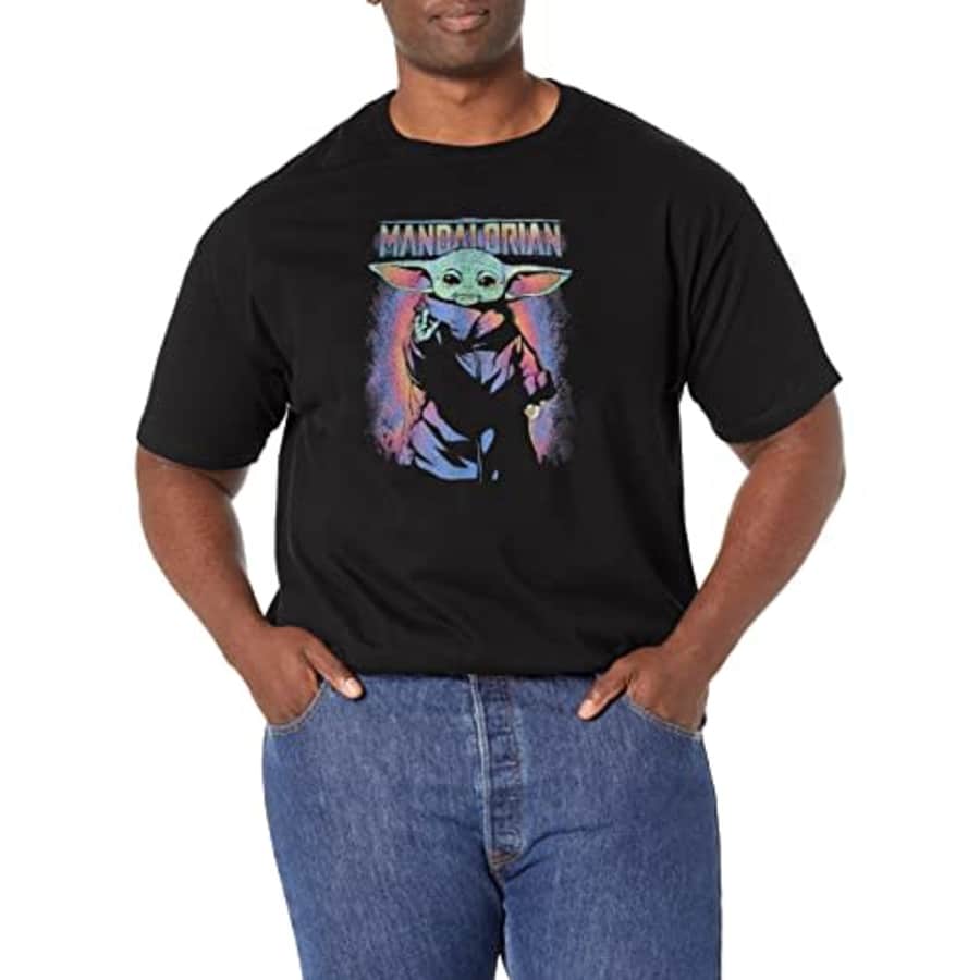 Star Wars Mandalorian Neon Primary Child Men's Tops Short Sleeve Tee Shirt, Black, 5X-Large Big for $8
