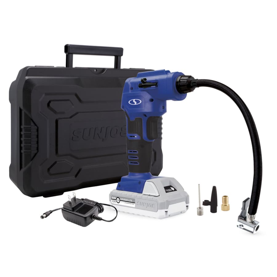 Sun Joe 24V iON+ Cordless Portable Air Compressor Kit w/ 2Ah Battery & Case for $77