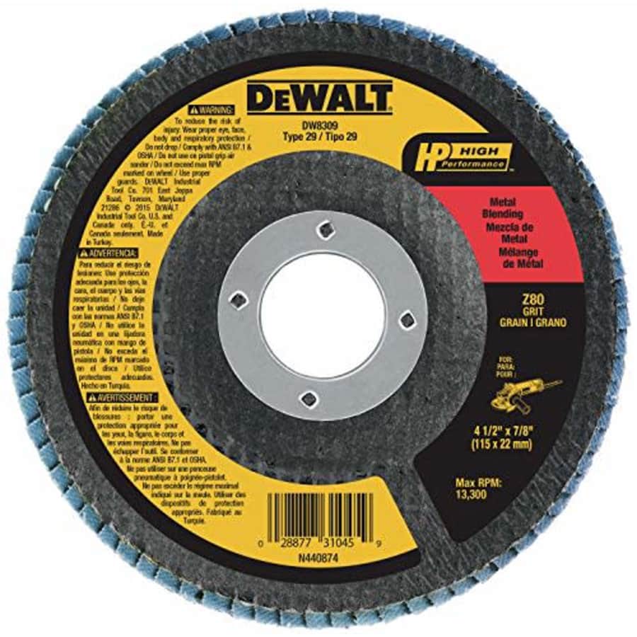 DEWALT Flap Disc, Zirconia, 4-1/2-Inch x 7/8-Inch, 80-Grit (DW8309) for $12 DEWALT Flap Disc, Zirconia, 4-1/2-Inch x 7/8-Inch, 80-Grit (DW8309) for $12