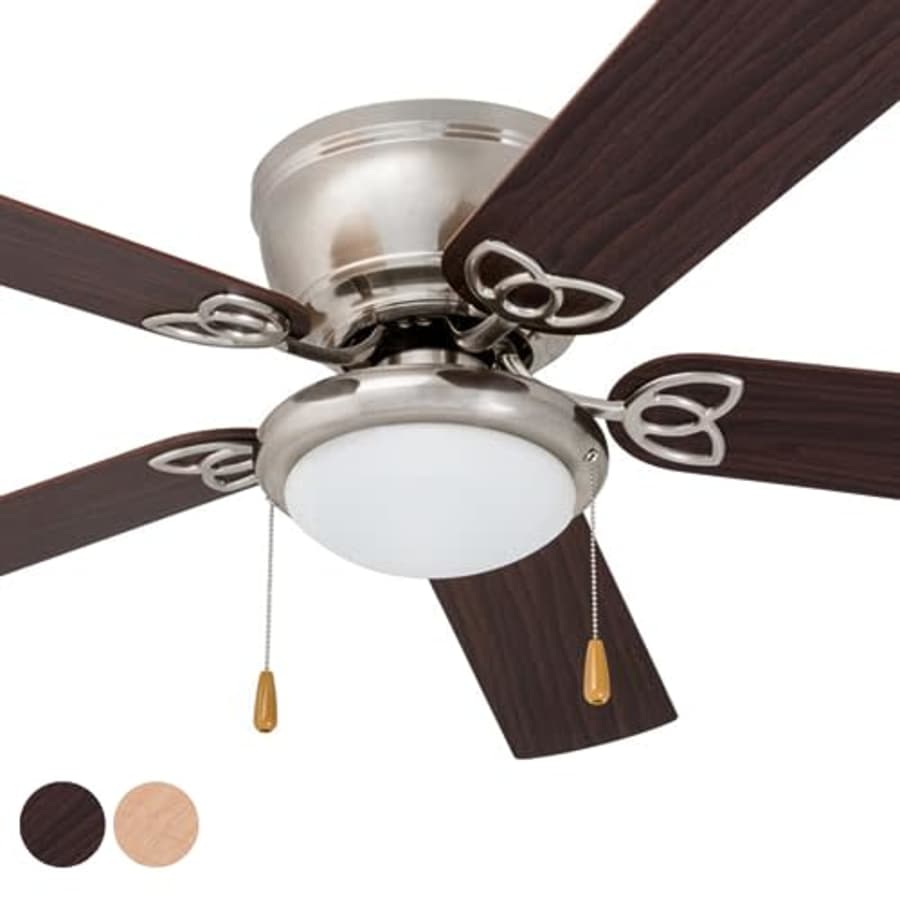 Prominence Home Benton, 52 Inch Traditional Flush Mount Indoor LED Ceiling Fan with Light, Pull for $79