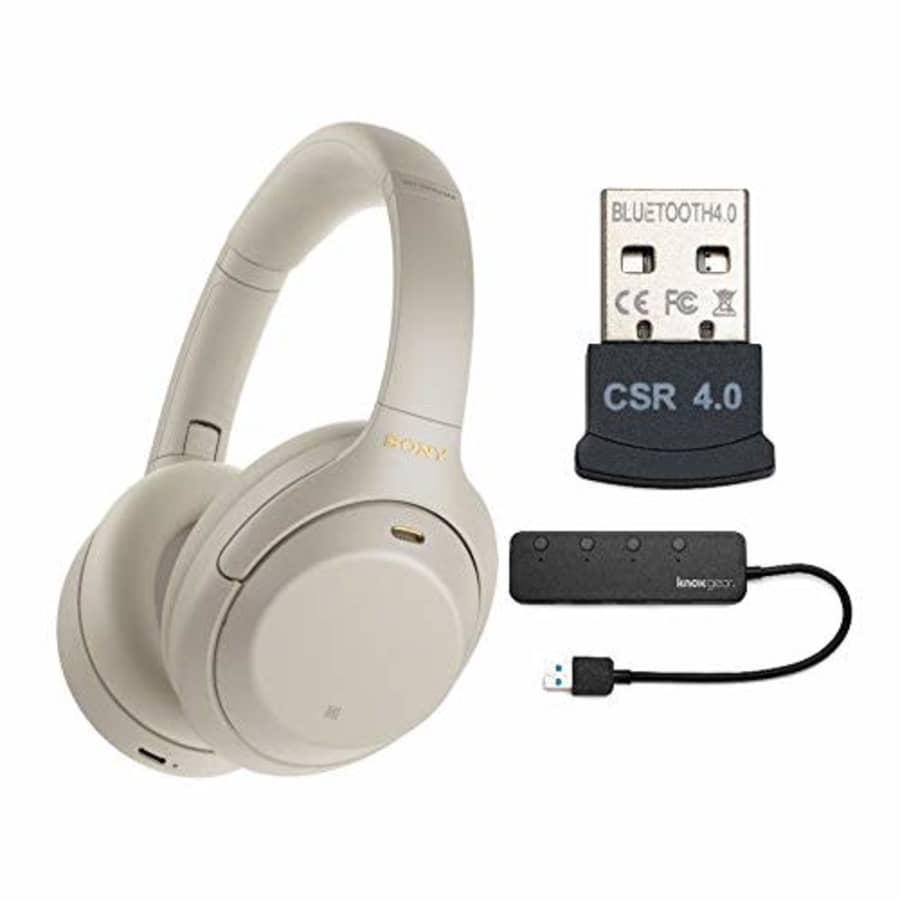 Sony WH-1000XM4 Wireless Noise Canceling Over-Ear Headphones (Silver) with Knox Gear 4 Port USB 3.0 for $248