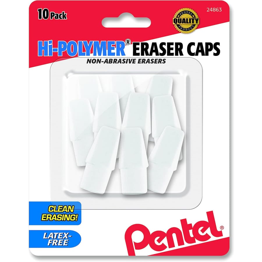 Pentel Hi-Polymer Eraser Cap 10-Pack for $6