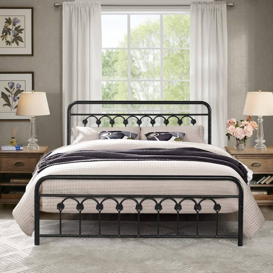 Vecelo Queen Metal Platform Bed with Headboard & Footboard for $145 Vecelo Queen Metal Platform Bed with Headboard & Footboard for $145