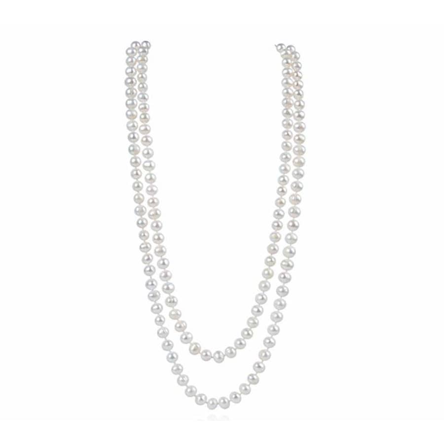 Win Pearl 49" White Freshwater Pearl Strand Rope Necklace for $28