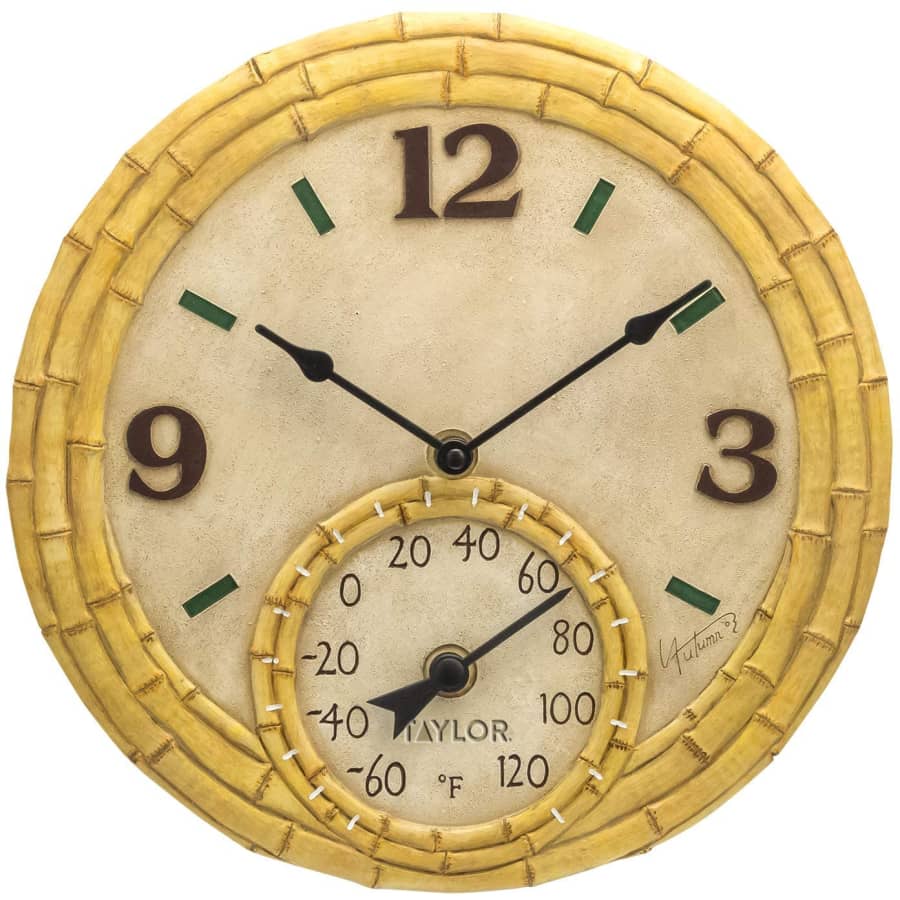Taylor Precision 12" Bamboo Clock with Thermometer for $27