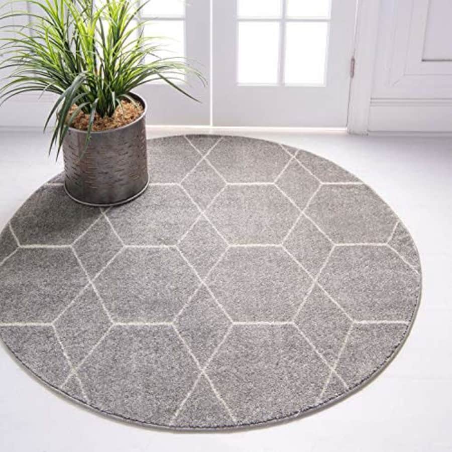 Unique Loom Trellis Frieze Collection Lattice Moroccan Geometric Modern Light Gray Round Rug (8' 0 for $85 Unique Loom Trellis Frieze Collection Lattice Moroccan Geometric Modern Light Gray Round Rug (8' 0 for $85