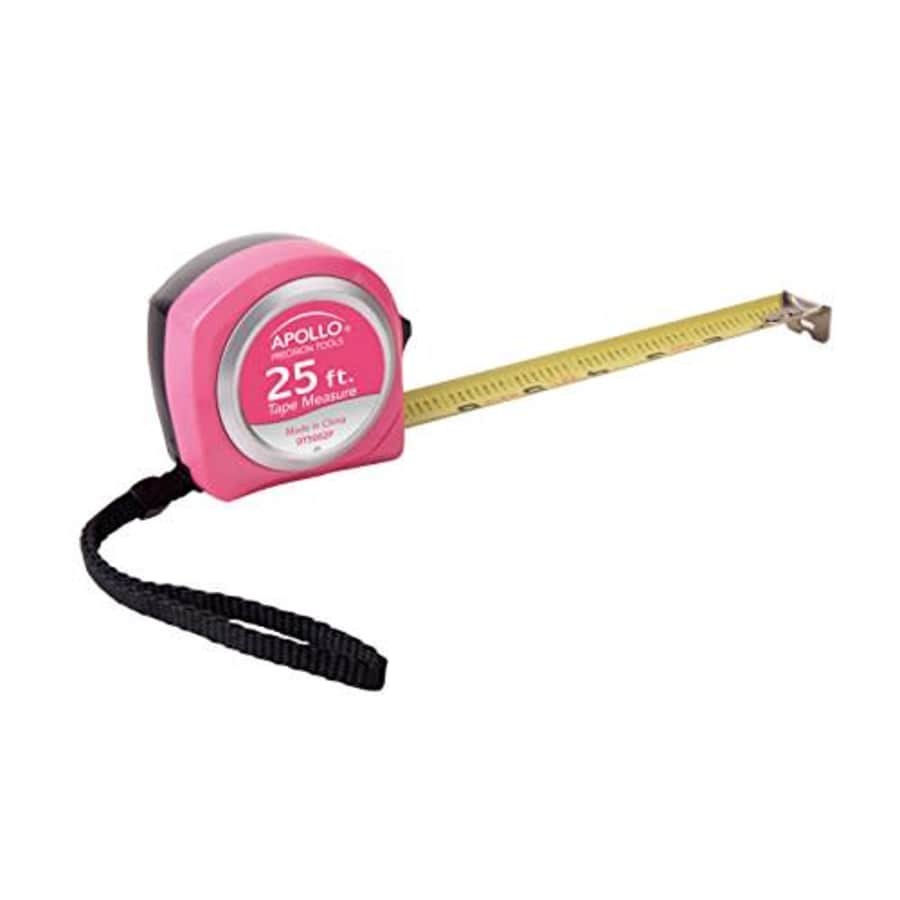 Apollo Tools DT5002P Pink 25 Foot Tape Measure with Retractable Blade, Lock Button and Belt Clip for $9