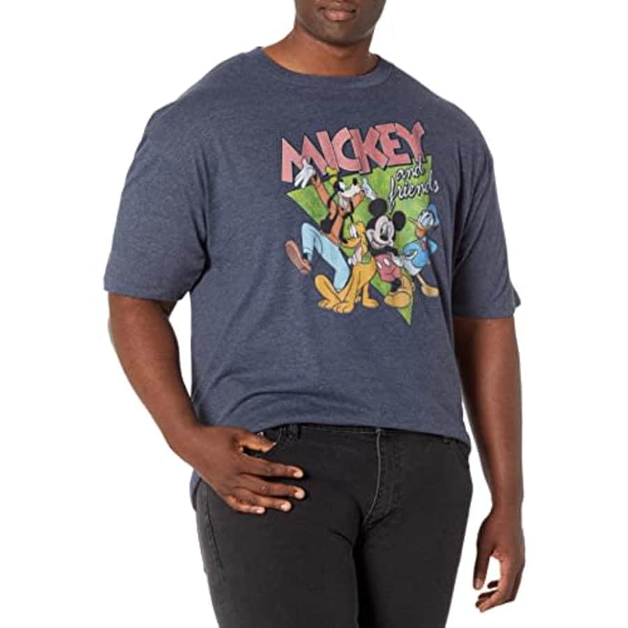 Disney Big & Tall Classic Mickey Funky Bunch Men's Tops Short Sleeve Tee Shirt, Navy Blue Heather, for $17