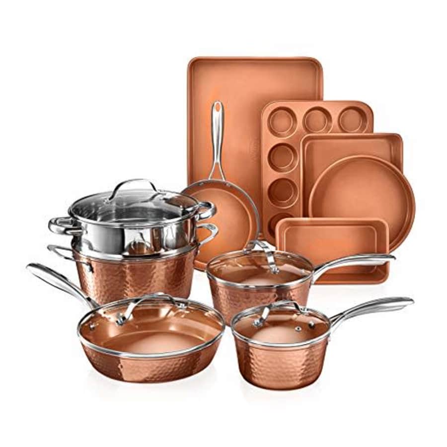 Gotham Steel Hammered Copper Collection 15 Piece Premium Cookware & Bakeware Set with Nonstick for $199 Gotham Steel Hammered Copper Collection 15 Piece Premium Cookware & Bakeware Set with Nonstick for $199