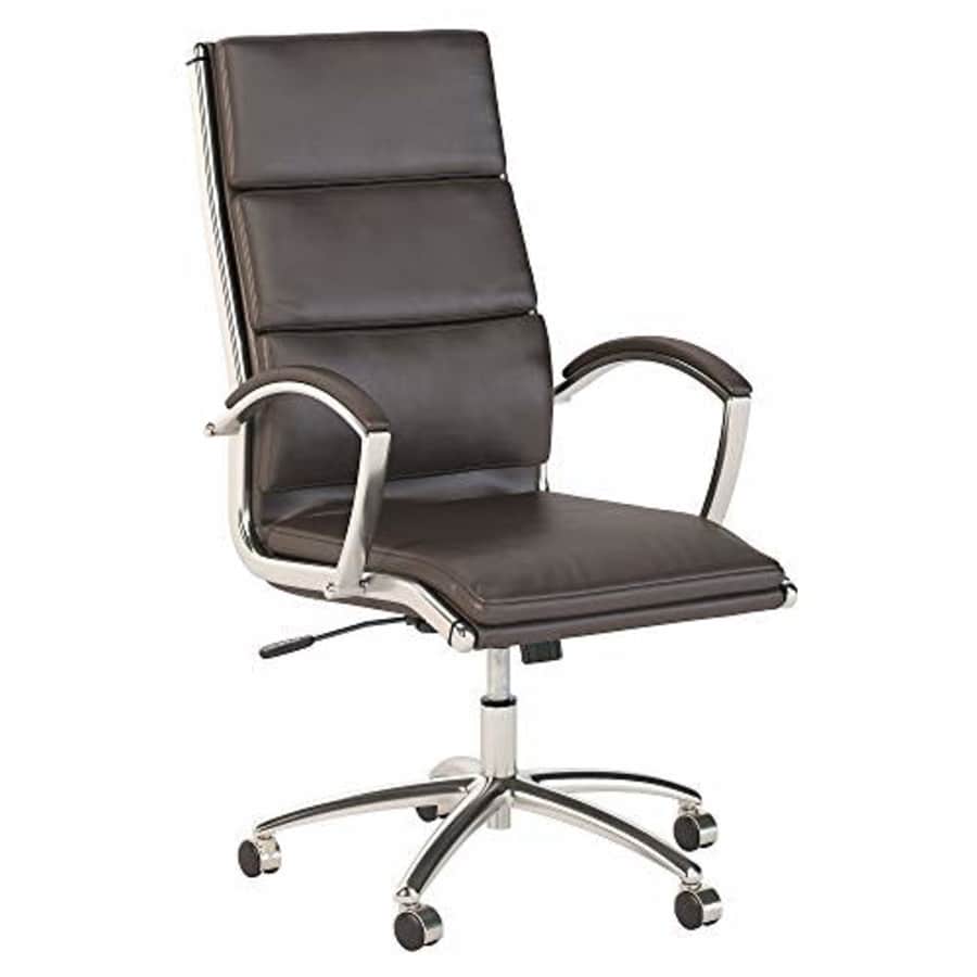 Bush Furniture Bush Business Furniture Modelo High Back Leather Executive Office Chair in Brown with Chrome, for $178 Bush Furniture Bush Business Furniture Modelo High Back Leather Executive Office Chair in Brown with Chrome, for $178