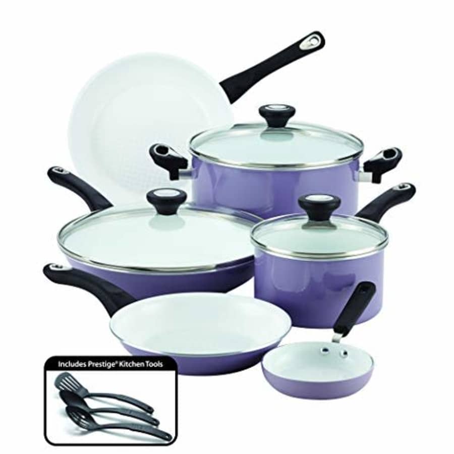 Farberware Ceramic Nonstick Cookware Pots and Pans Set, 12 Piece, Lavender for $160 Farberware Ceramic Nonstick Cookware Pots and Pans Set, 12 Piece, Lavender for $160