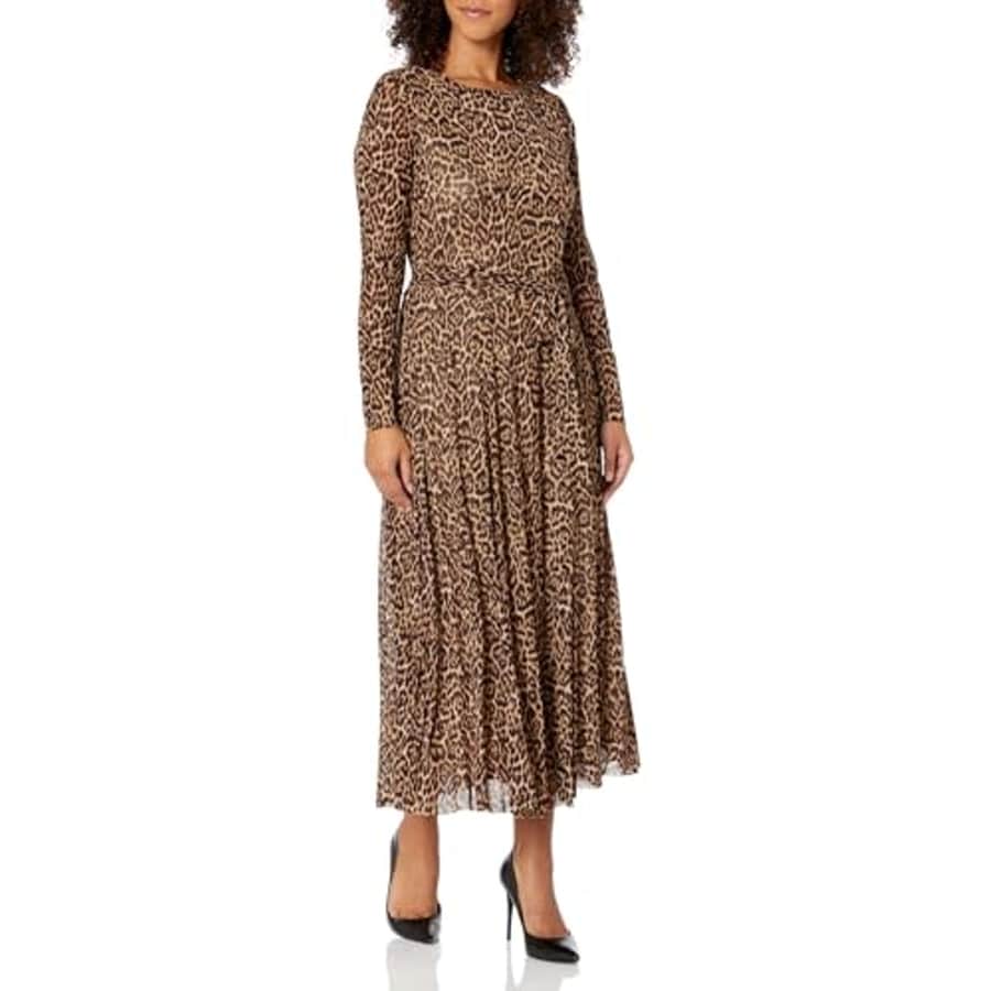 Anne Klein Women's MESH TIE WAIST MIDI DRESS, Lt.mink Heather for $67