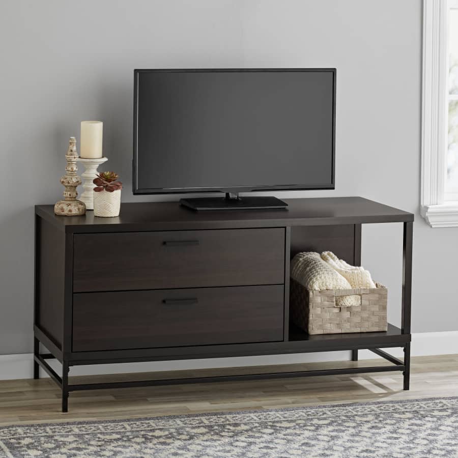 Mainstays 2-Drawer Wood and Metal TV Stand for $48