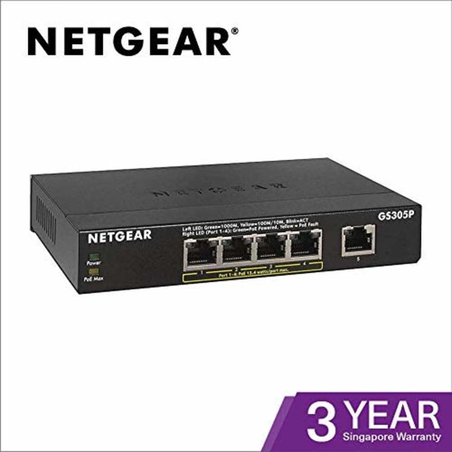 NETGEAR 5-Port Gigabit Ethernet Unmanaged PoE Network Switch (GS305P) - with 4 x PoE @ 55W, for $74