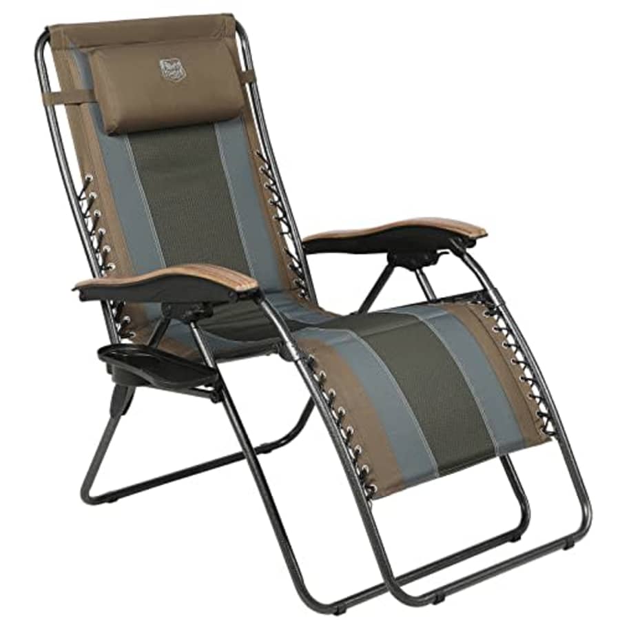 TIMBER RIDGE Outdoor Reclining Patio Padded with Adjustable Headrest and Cup Holder Foldable Zero for $125 TIMBER RIDGE Outdoor Reclining Patio Padded with Adjustable Headrest and Cup Holder Foldable Zero for $125
