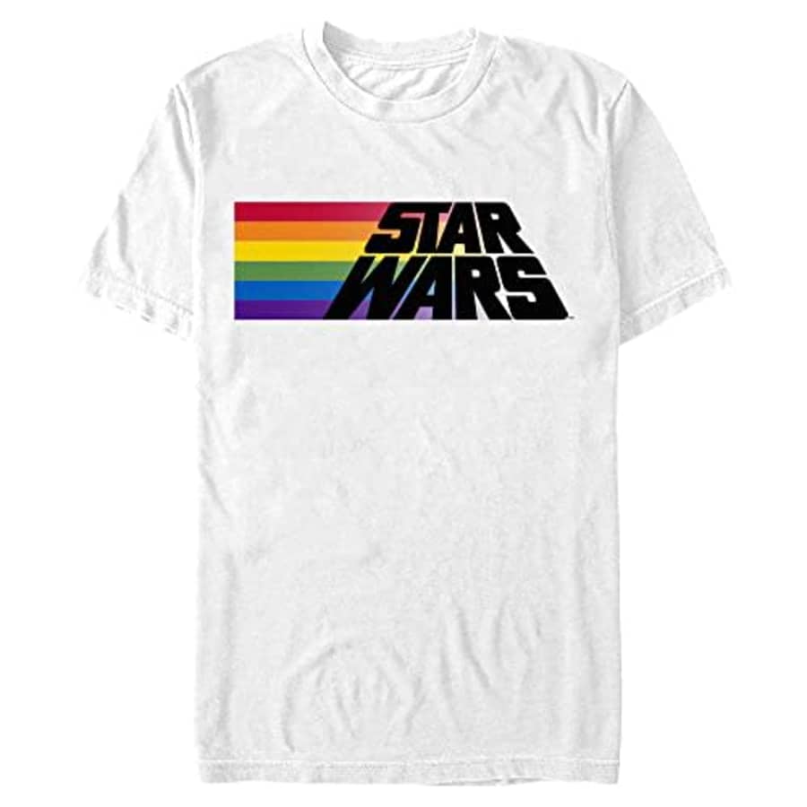 STAR WARS Big & Tall Rainbow Stripe Logo Men's Tops Short Sleeve Tee Shirt, White, Large for $20
