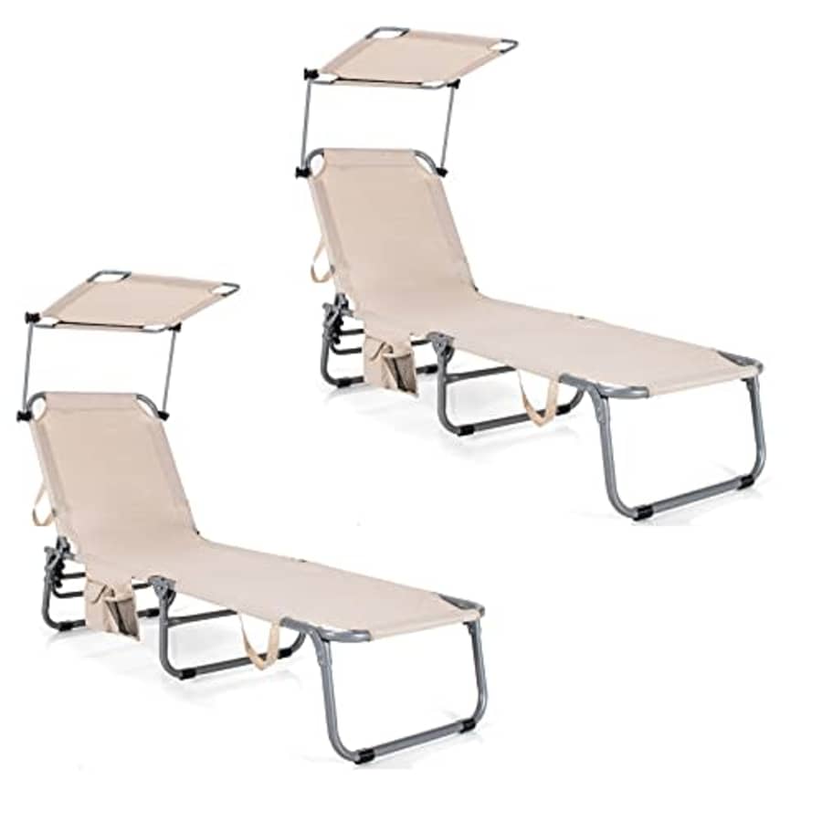 Giantex Outdoor Folding Chaise Lounge, Portable Reclining Chair with 5 Adjustable Positions, for $116