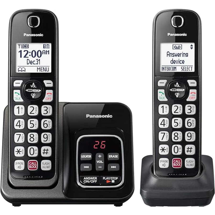Panasonic 2-Handset Cordless Phone w/ Answering Machine: $43 w/ Prime Panasonic 2-Handset Cordless Phone w/ Answering Machine: $43 w/ Prime
