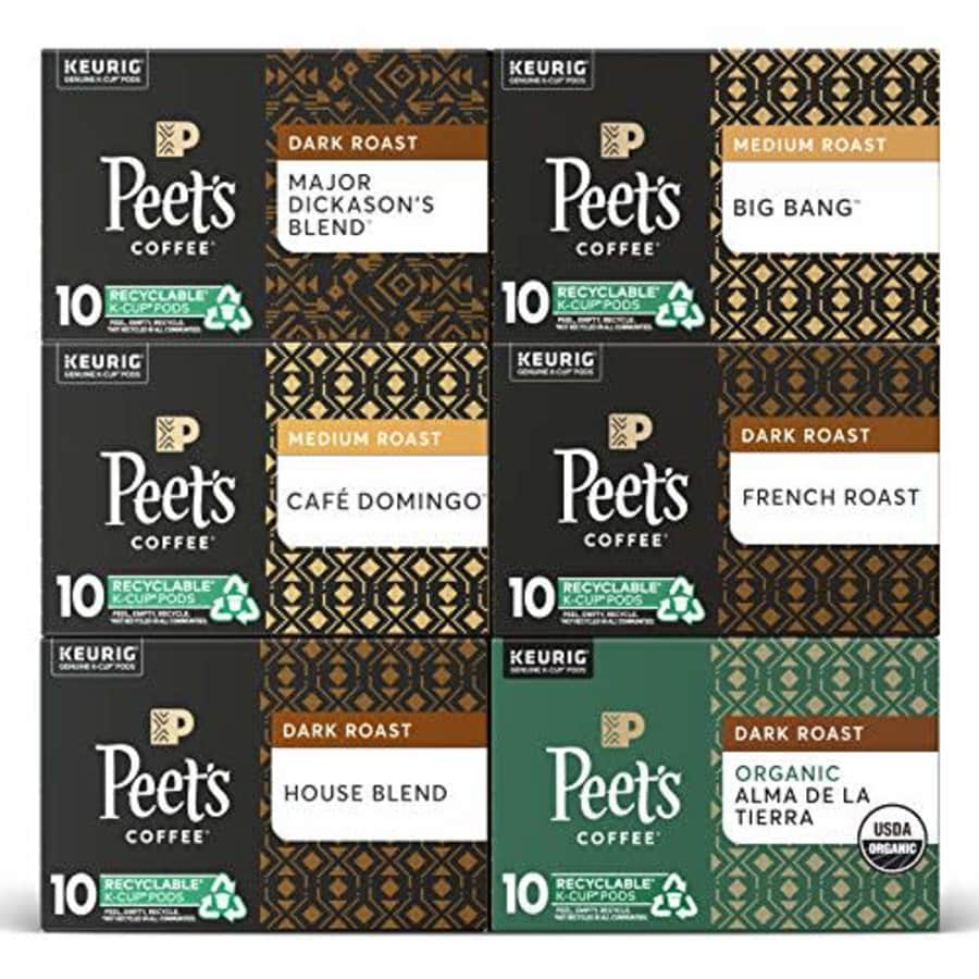 Peet's Coffee Best Sellers Variety Pack K-Cup Coffee Pods for Keurig Brewers, 60 Pods, 1 Count for $48