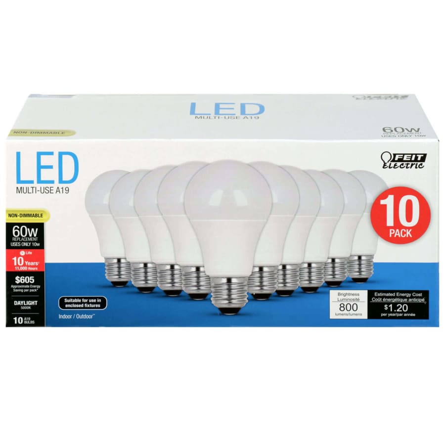 Feit Electric 60W-Equivalent A19 E26 LED Light Bulb 10-Pack for $10 Feit Electric 60W-Equivalent A19 E26 LED Light Bulb 10-Pack for $10