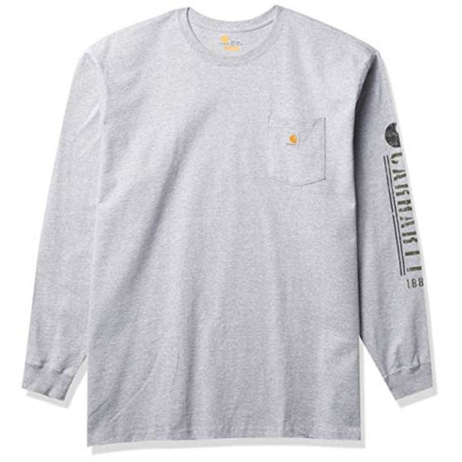 Carhartt Men's Relaxed Fit Heavyweight Long-Sleeve Pocket Logo Graphic T-Shirt, Heather Gray, 8.5 for $26 Carhartt Men's Relaxed Fit Heavyweight Long-Sleeve Pocket Logo Graphic T-Shirt, Heather Gray, 8.5 for $26