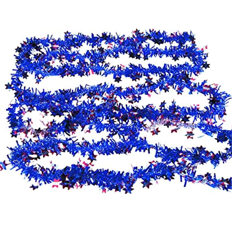 Fun Express Patriotic Red, White and Blue Tinsel Garland for 4th of July or Memorial Day Decorations - 24 feet for $8 Fun Express Patriotic Red, White and Blue Tinsel Garland for 4th of July or Memorial Day Decorations - 24 feet for $8