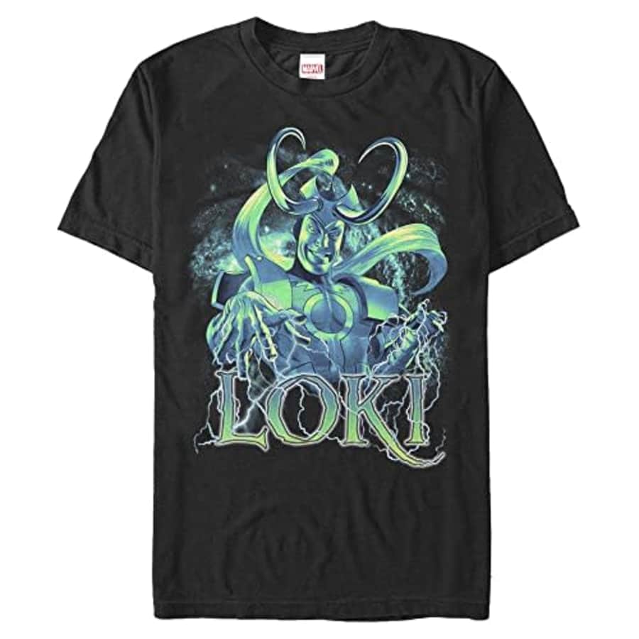 Marvel Big & Tall Classic Loki Lighning Men's Tops Short Sleeve Tee Shirt, Black, XX-Large for $23