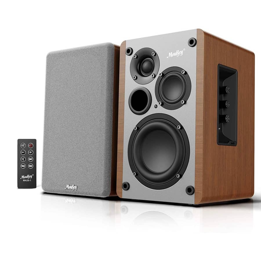 Moukey Bluetooth Bookshelf Speaker Pair for $74