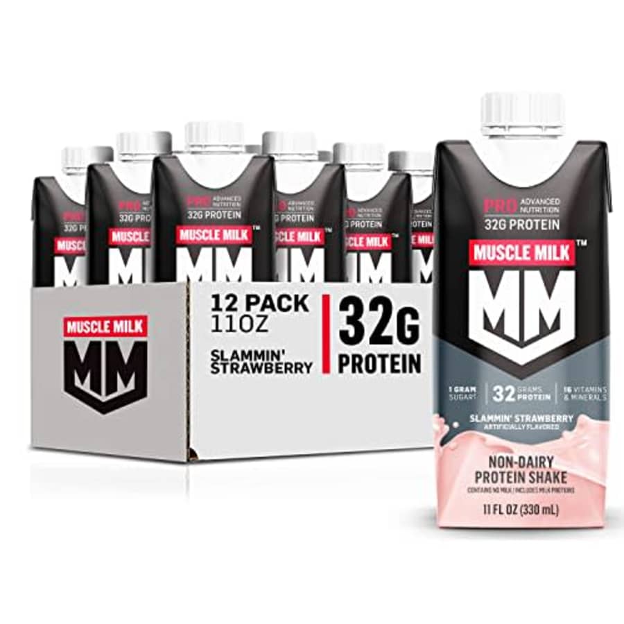 Muscle Milk Pro Advanced Nutrition Protein Shake, Slammin' Strawberry, 11 Fl Oz Carton, 12 Pack, for $28 Muscle Milk Pro Advanced Nutrition Protein Shake, Slammin' Strawberry, 11 Fl Oz Carton, 12 Pack, for $28