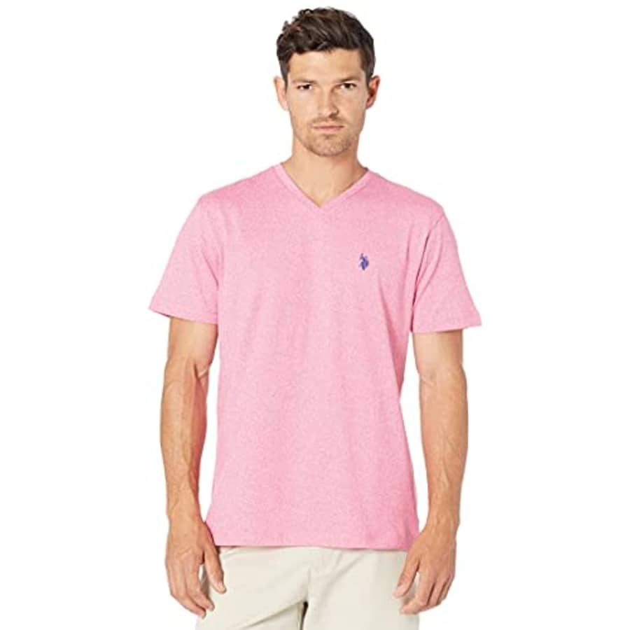 U.S. Polo Assn. Men's Short Sleeve V-Neck Solid T-Shirt, Pink Raton FDKD, M for $19