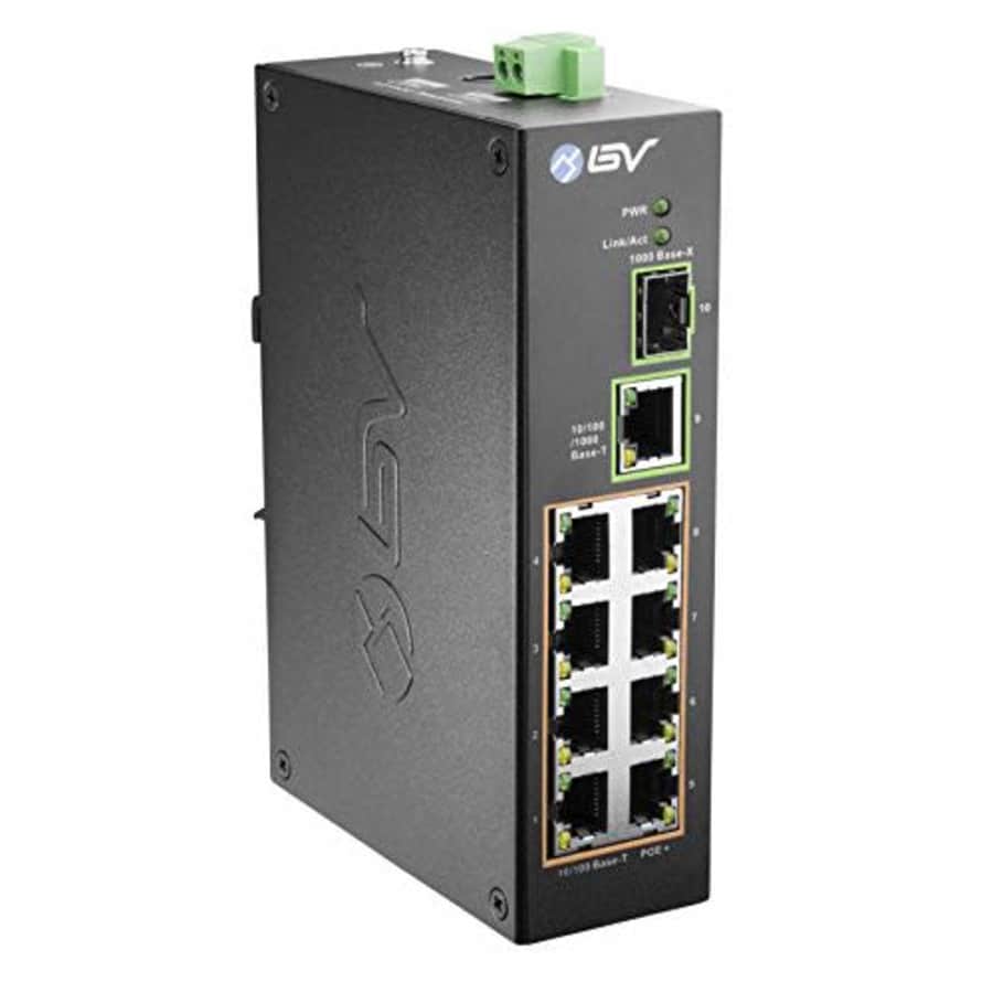 BV-Tech 10 Port PoE+ Industrial DIN Rail Switch (8 PoE+ Ports | Gigabit Ethernet & SFP Uplink) 96W for $80 BV-Tech 10 Port PoE+ Industrial DIN Rail Switch (8 PoE+ Ports | Gigabit Ethernet & SFP Uplink) 96W for $80