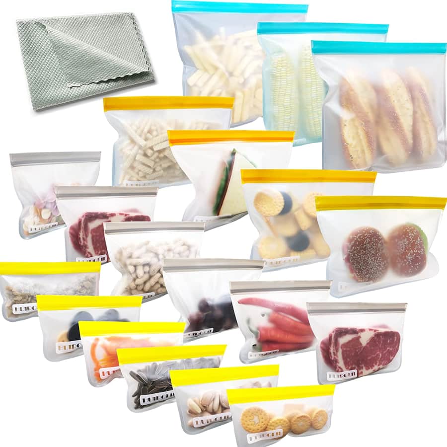 HuiPoLii Reusable Food Storage Bags 19-Pack for $13 HuiPoLii Reusable Food Storage Bags 19-Pack for $13