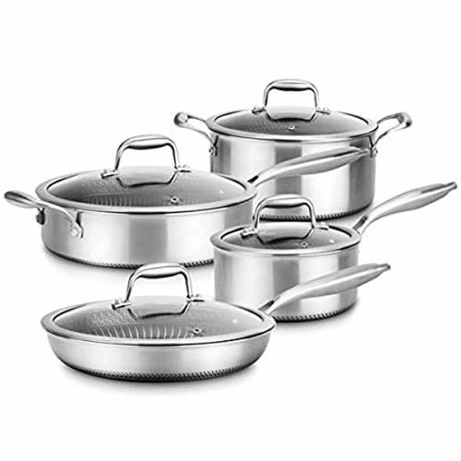 NutriChef 8-Piece Triply Cookware Set Stainless Steel - Triply Kitchenware Pots & Pans Set Kitchen Cookware, for $180