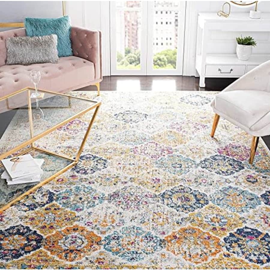 SAFAVIEH Madison Collection 6'7" x 9'2" Cream / Multi MAD611B Boho Chic Floral Medallion Trellis for $110 SAFAVIEH Madison Collection 6'7" x 9'2" Cream / Multi MAD611B Boho Chic Floral Medallion Trellis for $110