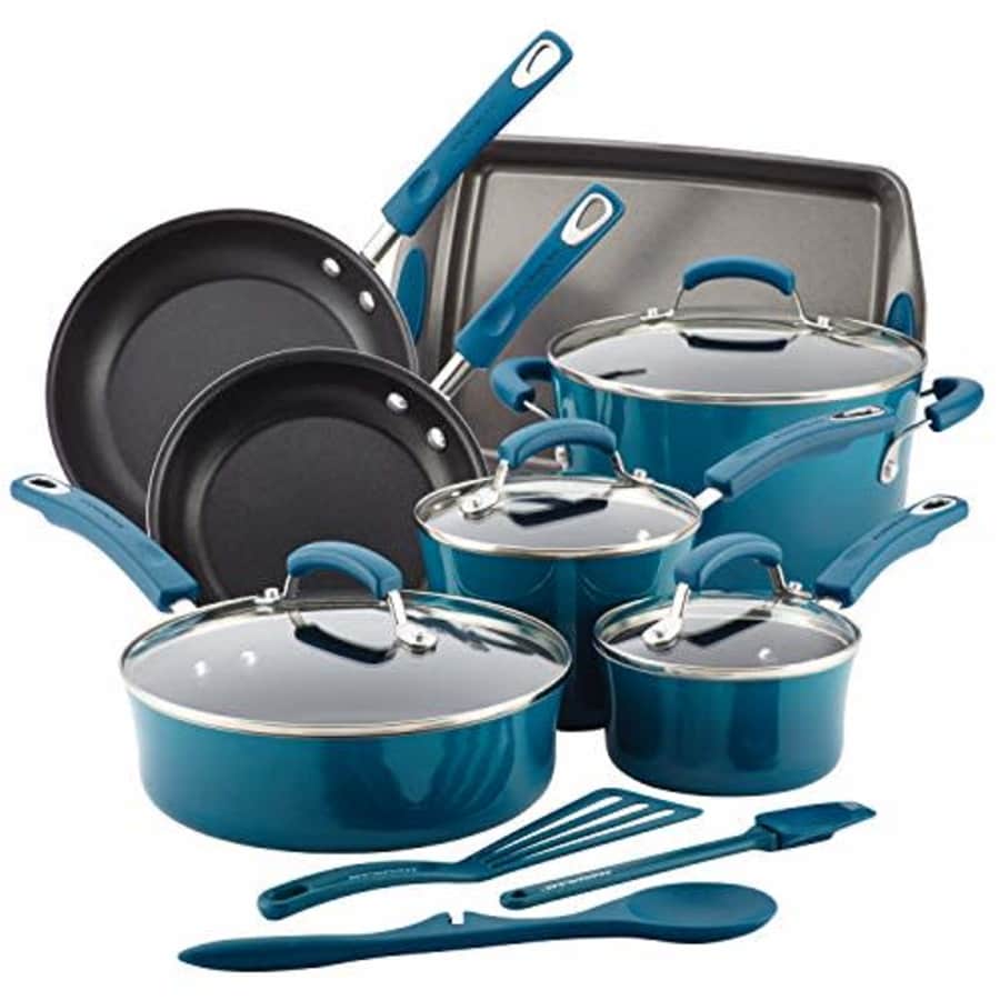 Rachael Ray 17638 Brights Nonstick Cookware Set / Pots and Pans Set - 14 Piece, Marine Blue for $150 Rachael Ray 17638 Brights Nonstick Cookware Set / Pots and Pans Set - 14 Piece, Marine Blue for $150