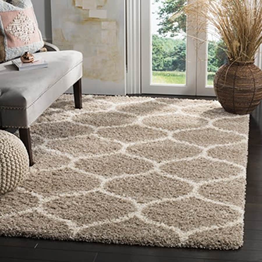 Safavieh Hudson Shag Collection SGH280S Moroccan Ogee 2-inch Thick Area Rug, 4' x 6', Beige/Ivory for $88