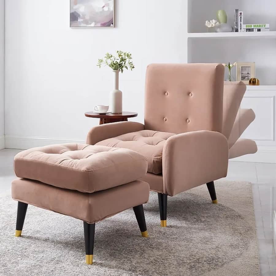 Homary Velvet Upholstered Chaise Lounge Chair with Ottoman for $300 Homary Velvet Upholstered Chaise Lounge Chair with Ottoman for $300
