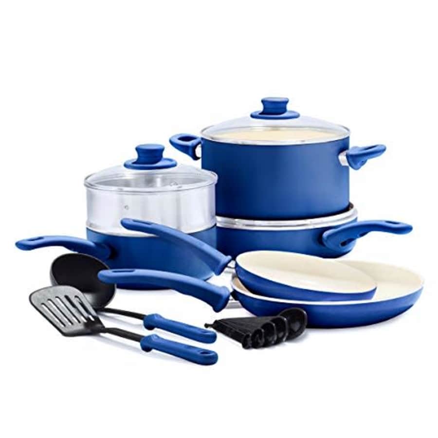 GreenLife Soft Grip Healthy Ceramic Nonstick Blue Cookware Pots and Pans Set, 12-Piece for $70