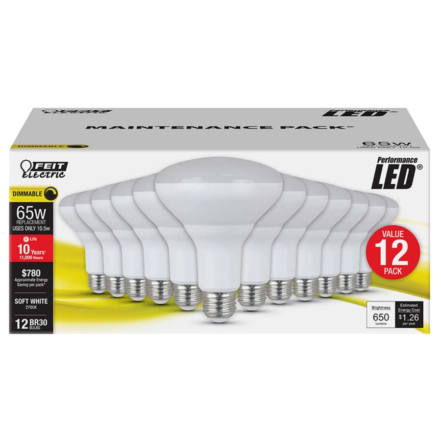 Feit Electric 10.5W Dimmable BR30 LED Light Bulb 12-Pack for $30