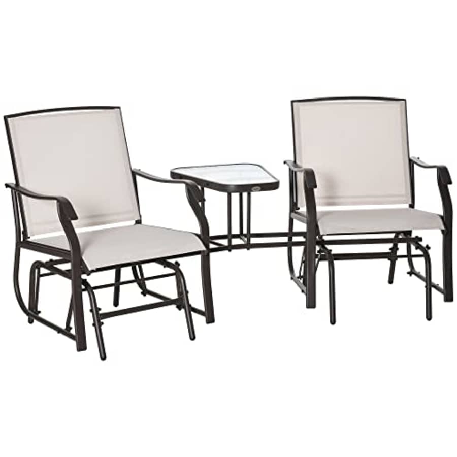 Outsunny Outdoor Glider Chairs with Coffee Table, Patio 2-Seat Rocking Chair Swing Loveseat with for $165