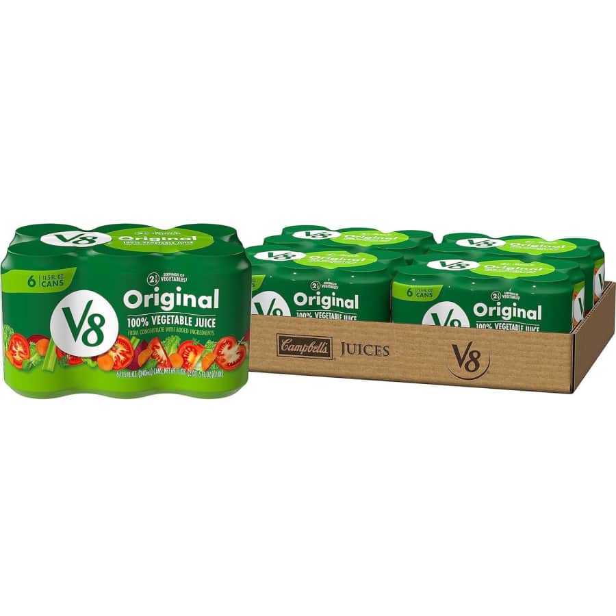 V8 Original 100% Vegetable Juice 11.5-oz. Can 24-Pack for $11 via Sub & Save V8 Original 100% Vegetable Juice 11.5-oz. Can 24-Pack for $11 via Sub & Save