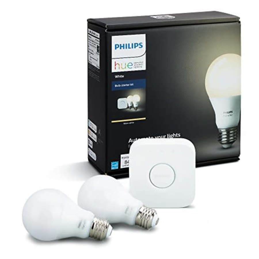 Philips Hue White A19 60W Equivalent Dimmable LED Smart Bulb Starter Kit (2 A19 60W White Bulbs and for $75