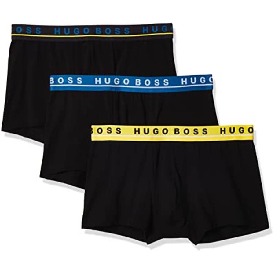 Hugo Boss BOSS Slim Size Swim Trunks, Ebony Black/Midnight/Banana Yellow, XXL for $42 Hugo Boss BOSS Slim Size Swim Trunks, Ebony Black/Midnight/Banana Yellow, XXL for $42