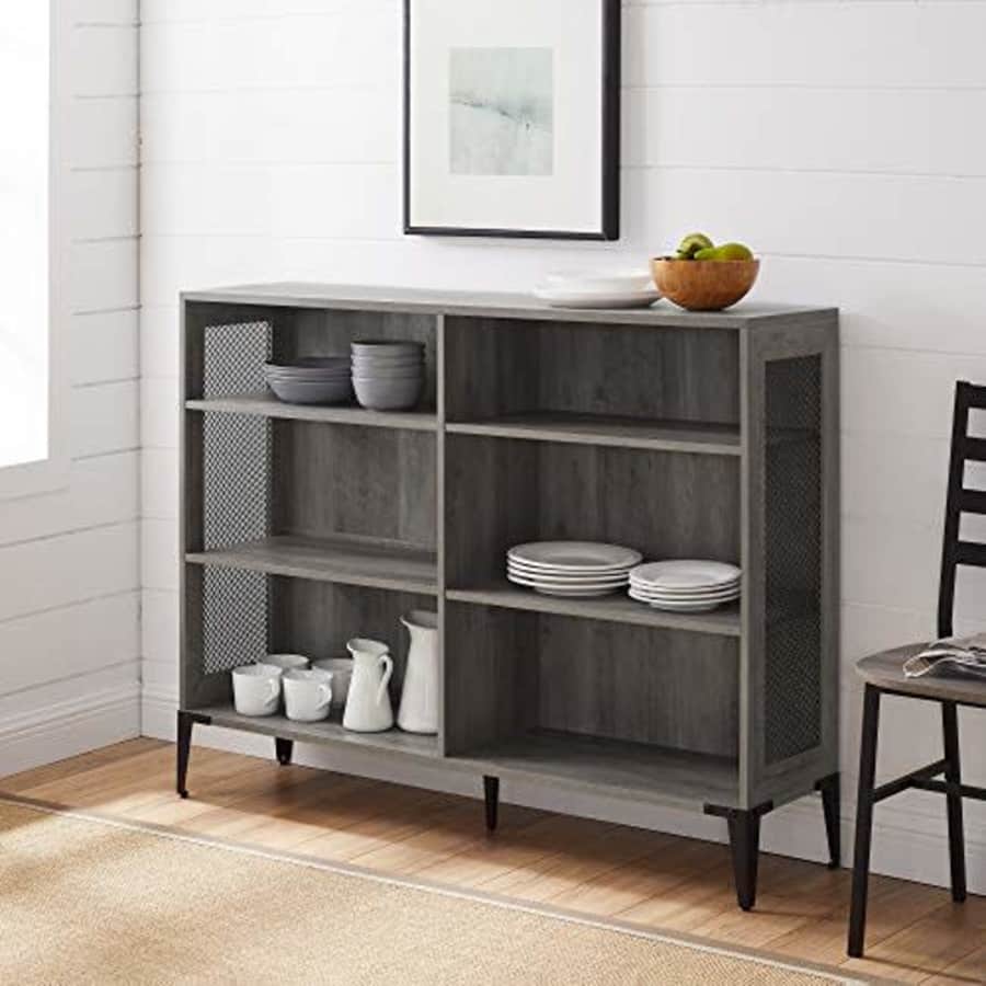 Walker Edison Furniture Company 2 Tier Industrial Wood and Metal Mesh Bookcase Bookshelf Home for $151