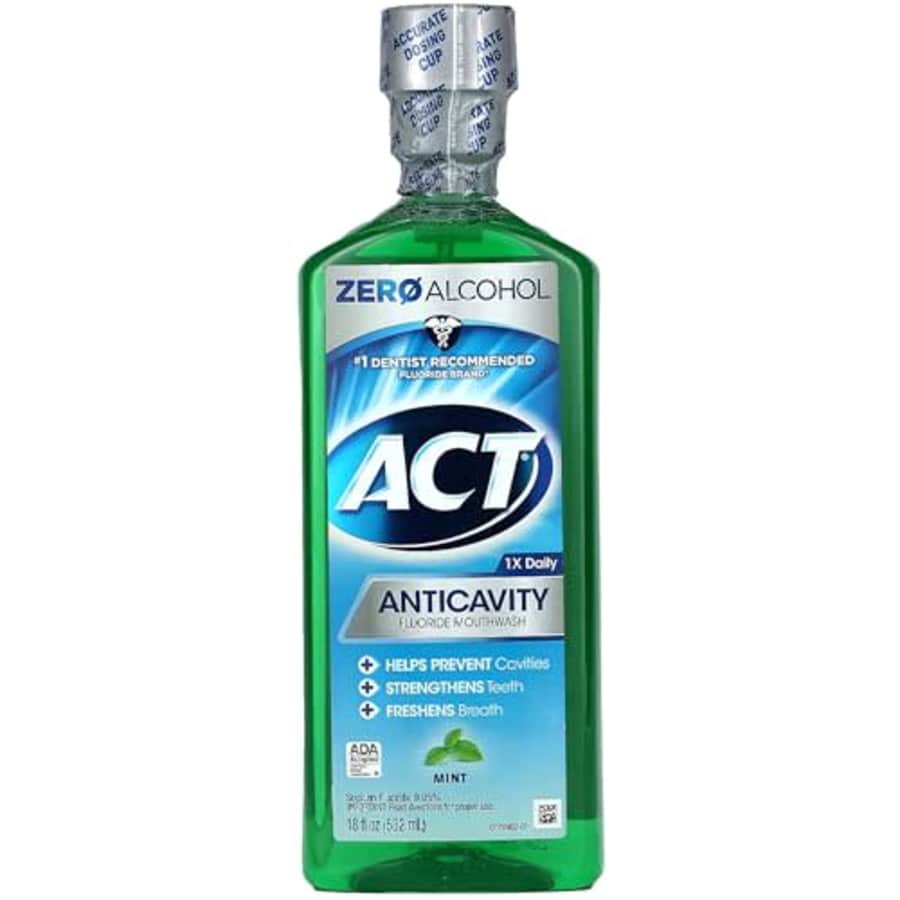 Act Anticavity Fluoride Mouthwash, Mint, Alcohol-Free, 18-Ounce Bottle (Pack of 2) for $8