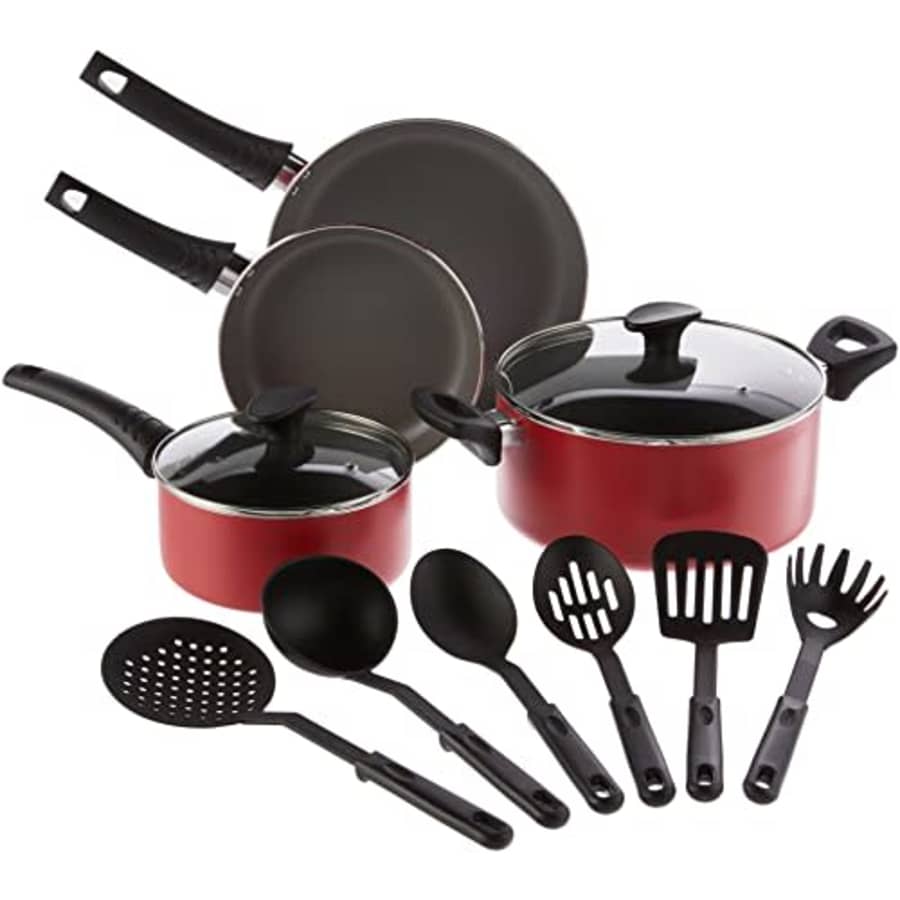 BELLA Cookware Set, 12 Piece Pots and Pans with Utensils, Nonstick Scratch Resistant Cooking for $50 BELLA Cookware Set, 12 Piece Pots and Pans with Utensils, Nonstick Scratch Resistant Cooking for $50